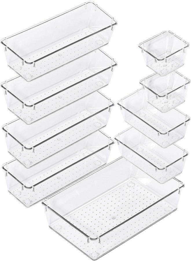 Kienlix Desk Drawer Organizer Trays Various Size Bathroom Organizer Storage Tray for Makeup, Jewelries, Utensils, Bedroom Dresser, Office and Kitchen (9 pc) - Image 1